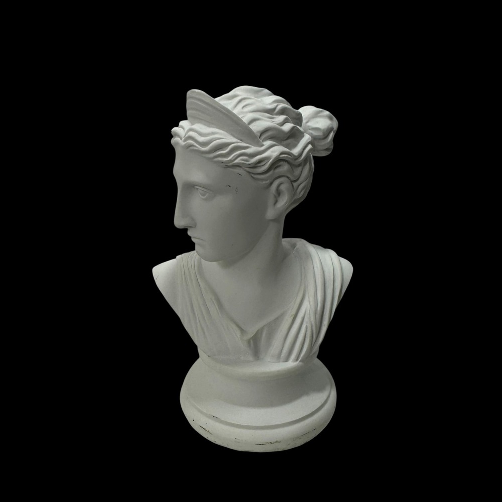 Classical Greek Female Bust Statue White Plaster Style Decor Figurine 6.5 Inch